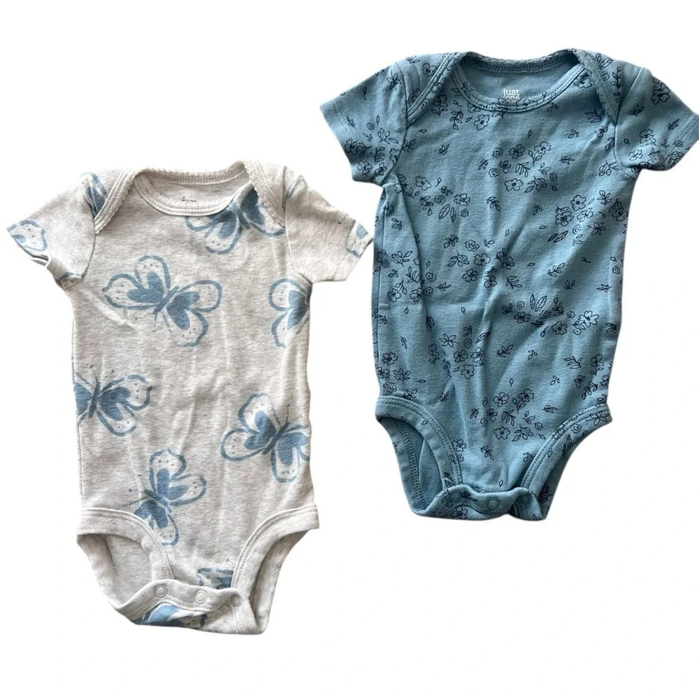 Carter’s Baby Girl Blue Floral and Butterfly Onesie Bundle | 3M